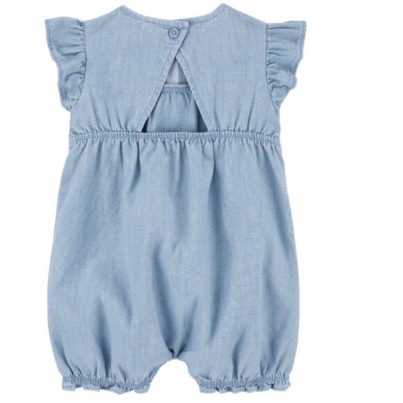 Baby Girls Carter's Blue CHAMBRAY Cotton Twill Romper Size 3 6 12 months NWT - Picture 2 of 6